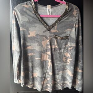 7th Ray Camo Print V Neck Women’s Shirt